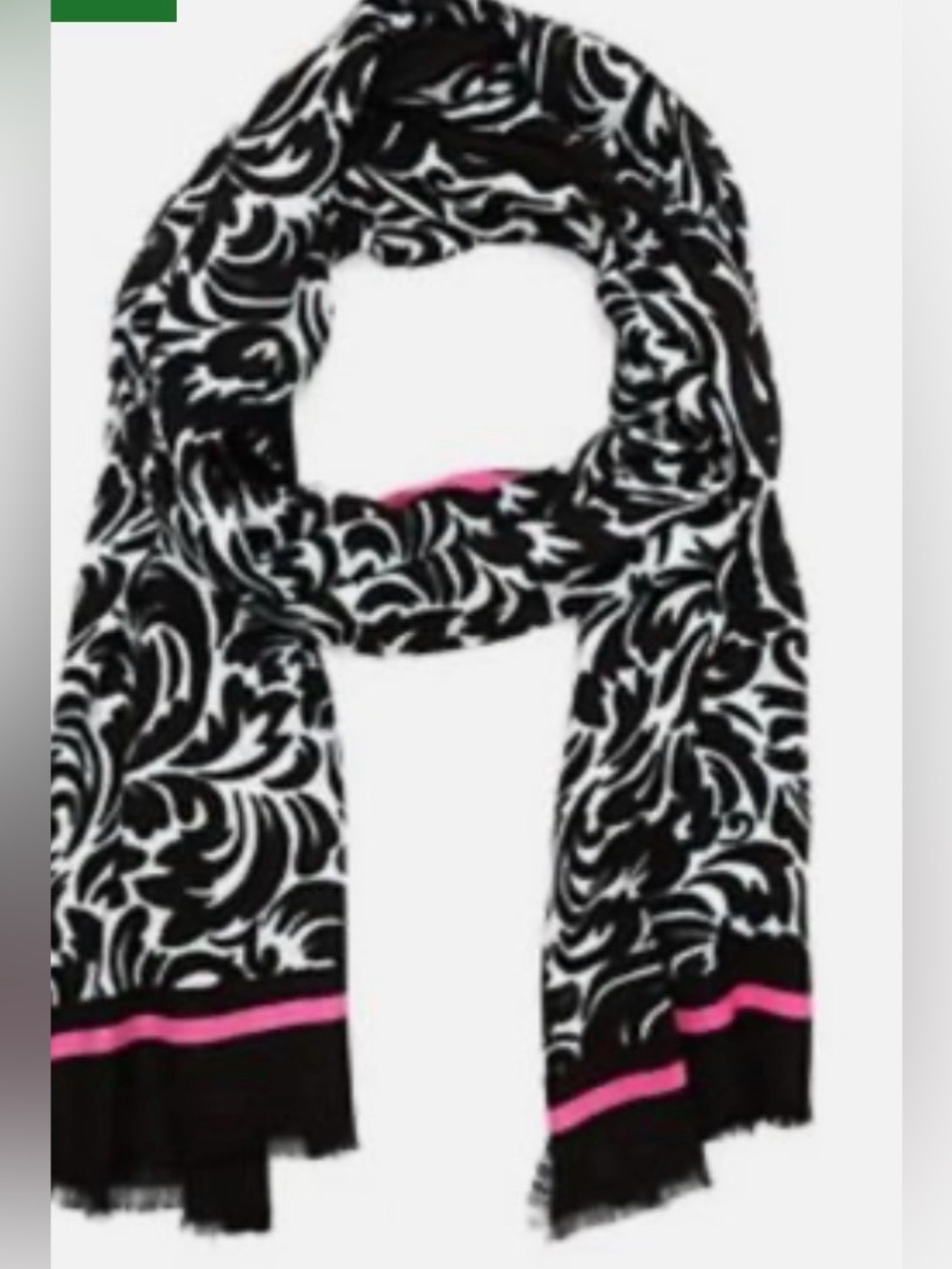 Kate Spade New York Flourish Swirl Oblong Scarf Black Pink White NWT $98 Retail